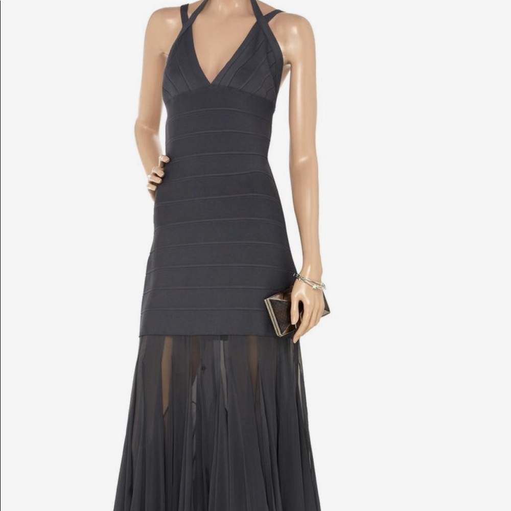 Hervé Léger Bandage and Chiffon Gown - Large, Grey